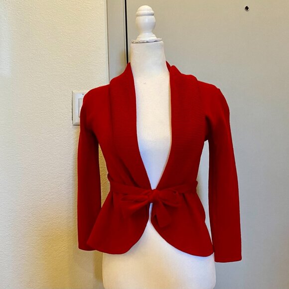 BCBG Red Cardigan 100% Merino Wool XS - Picture 2 of 6